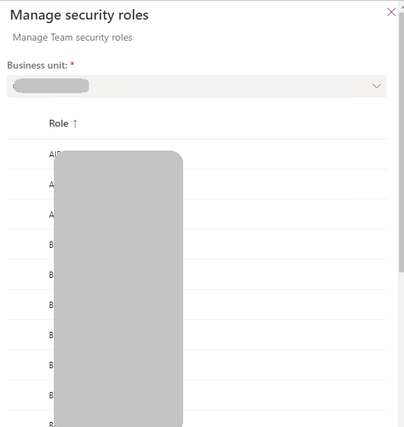 List of security roles on the Manage security roles page.