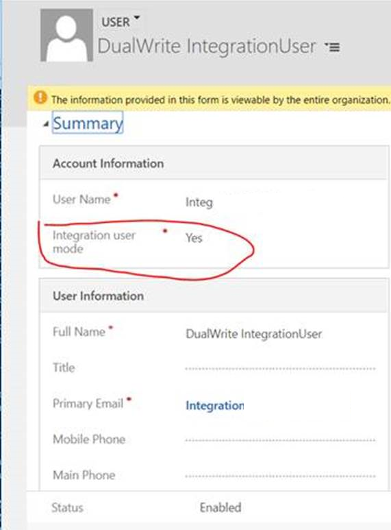 Changing the value of the Integration user mode column.