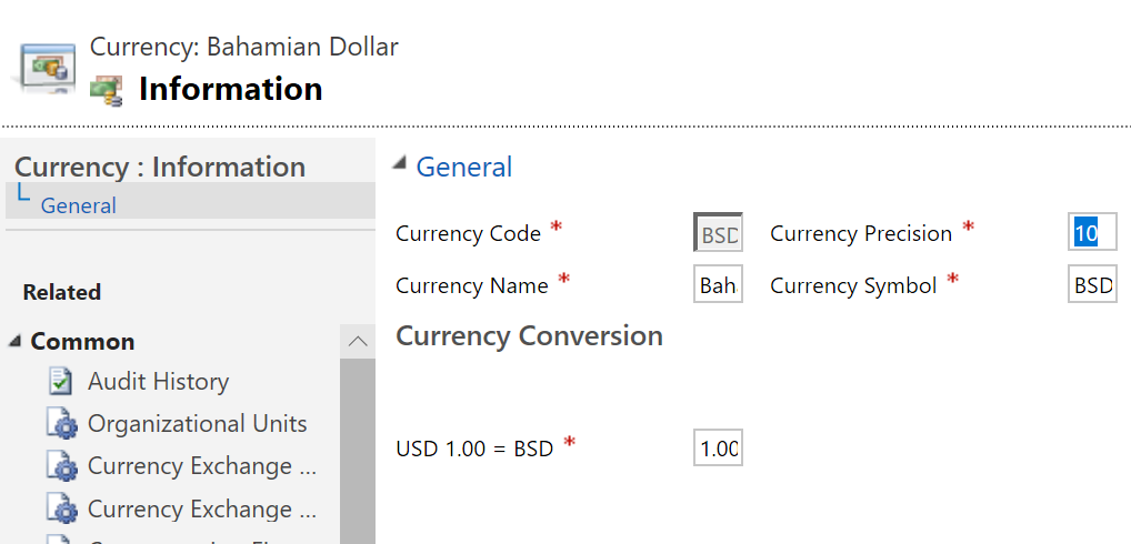 Currency settings for a specific locale.