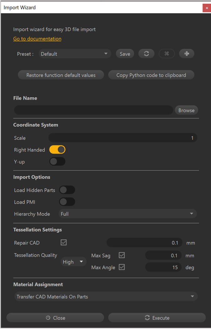 Settings in the Import Wizard dialog box Settings in the Import Wizard dialog box.