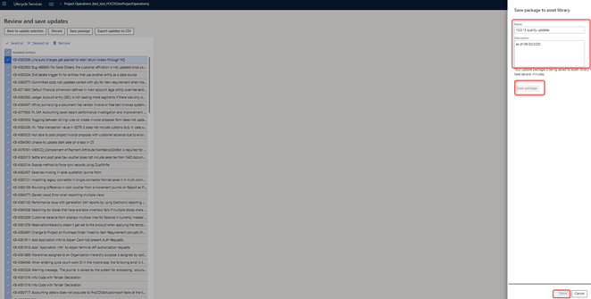 Screenshot of uploading package to assets library.