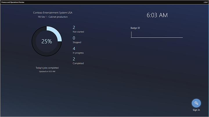 Production floor execution interface sign-in page.