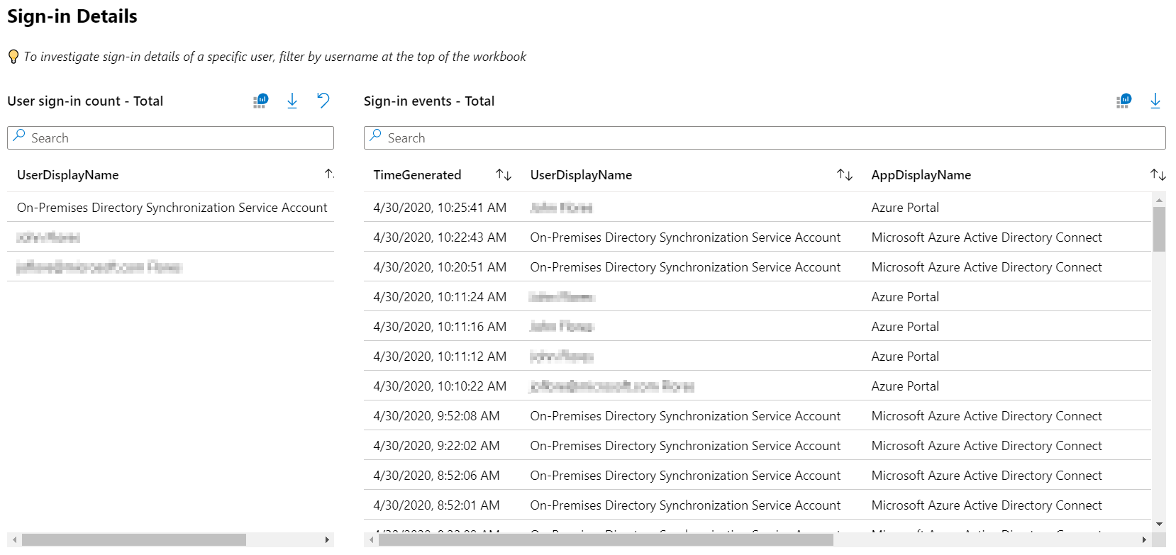 Screenshot showing workbook sign-in details.