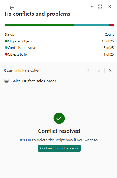Screenshot showing that an object's conflict is resolved.
