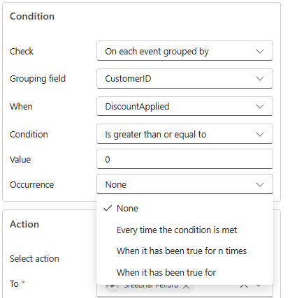 Screenshot that shows the Add rule pane with the condition grouped by a field selected.