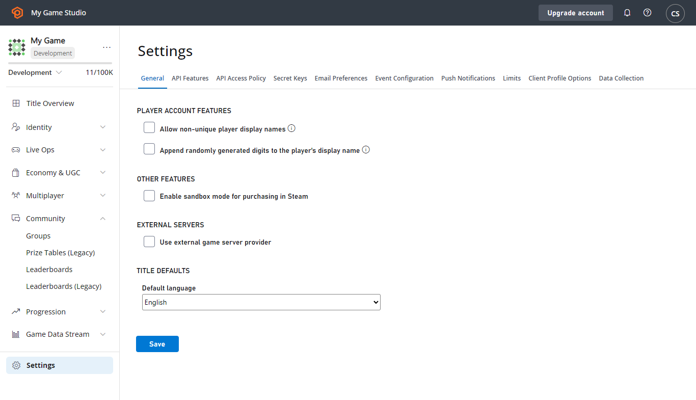 Game Manager - Settings - General Tab