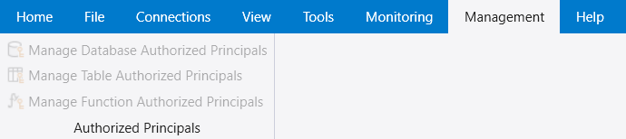 Screenshot of the Management tab that shows options for managing authorized principals.