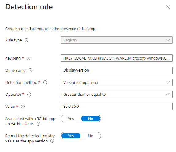 Screenshot of registry detection rule.