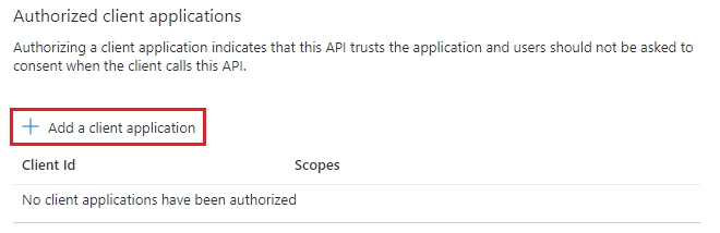 Screenshot of Add a client application panel in Azure portal.