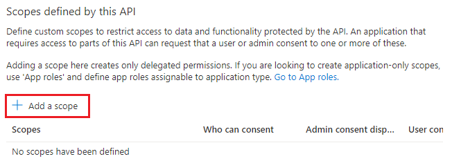 Screenshot of Add a Scope option in Azure portal.