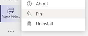 Screenshot of the popup menu with options to learn about the app, pin it, or uninstall it.