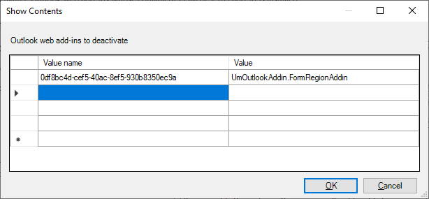 The 'Outlook web add-ins to deactivate' dialog.