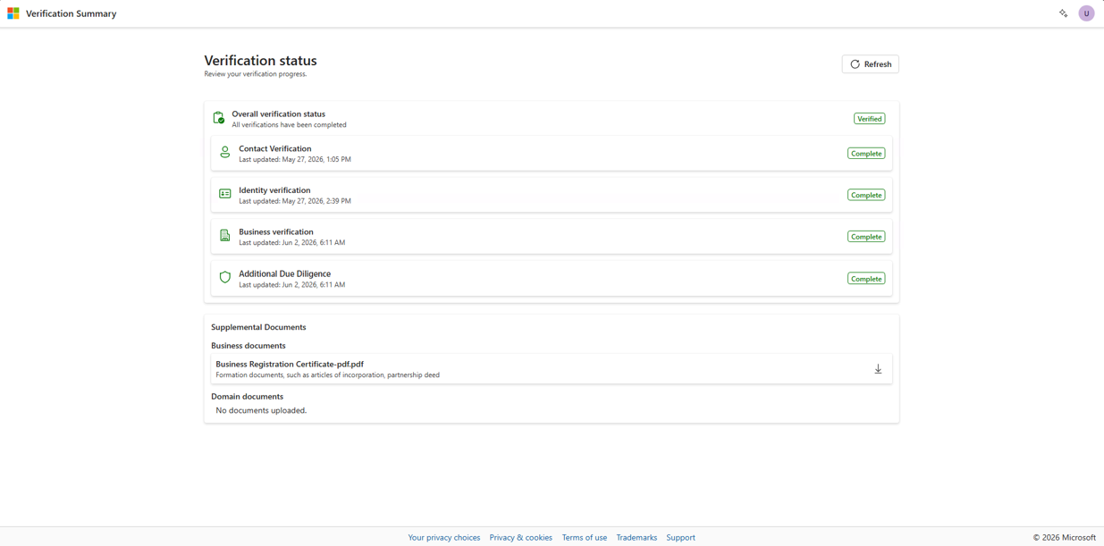 Screenshot showing the updated verification steps displayed vertically.