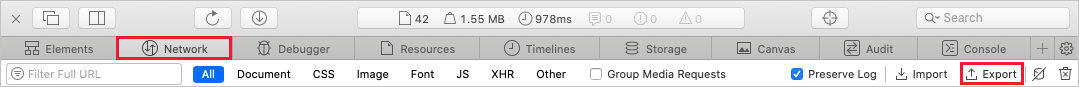 How to export an HAR file in Safari