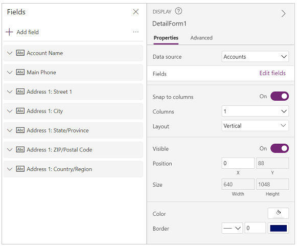 Address fields Address fields