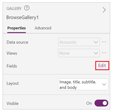 Edit fields included in the gallery Edit fields included in the gallery