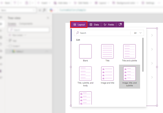 Use inline actions to select a layout