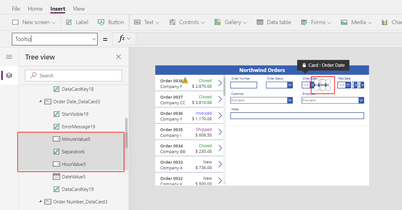 Select the time controls in Order Date card.