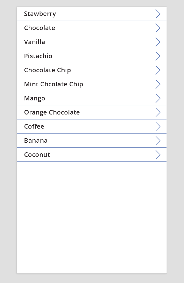 Gallery connected to Ice Cream data source.