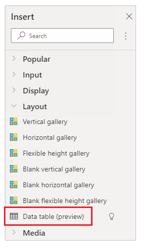 Insert data table.