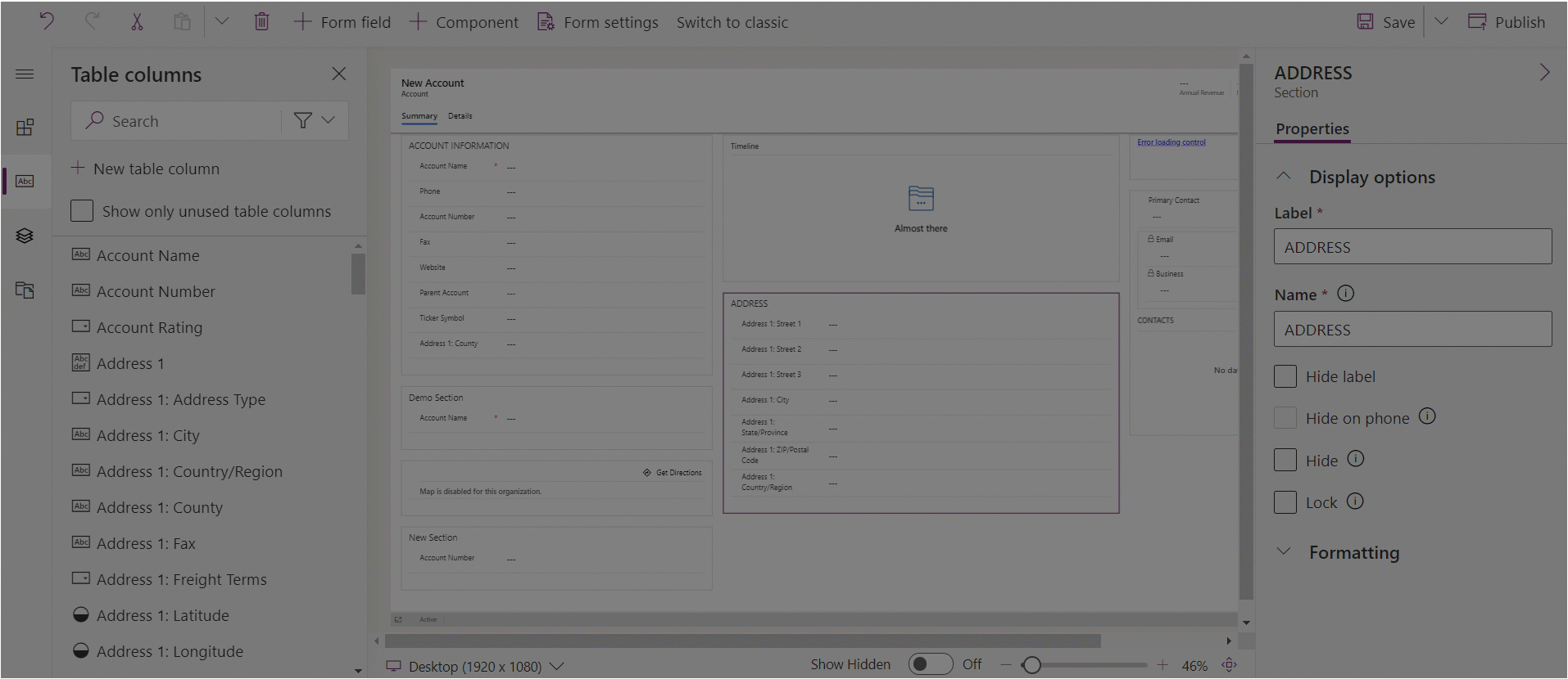 moving form sections using cut and paste