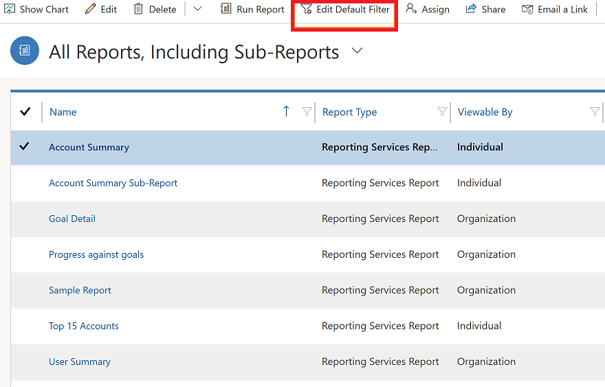 Edit default report filter.