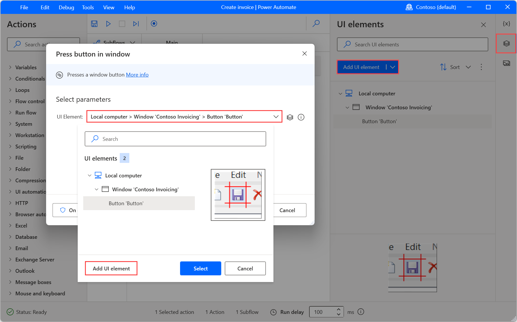 Screenshot of the options to create a new UI element.