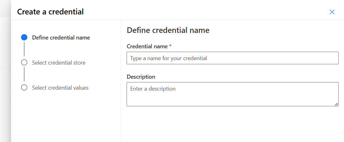 Screenshot of defining the name of the credential.