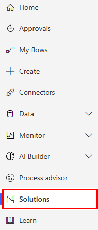 Screenshot of the left navigation bar with the Solutions option highlighted.