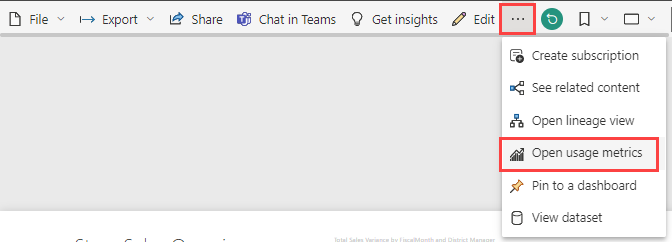 Screenshot of selecting More options, Open usage metrics.