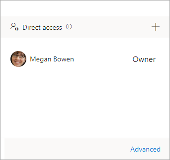 Screenshot showing Advanced in the Manage Permissions pane.