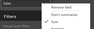 Screenshot of Sum selected from the field's dropdown.