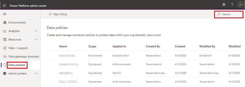 data policy list.