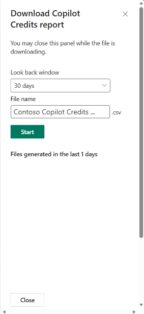 Select Start to generate your downloaded report.