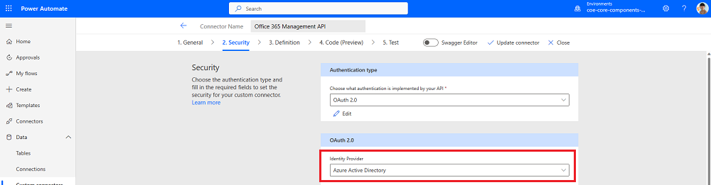 Change the identity provider to Microsoft Entra ID.