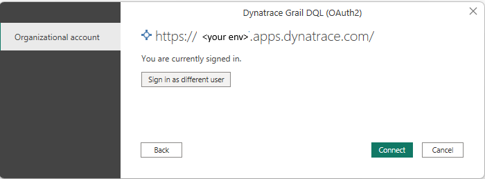 Screenshot of a successfully signed in dialog box.