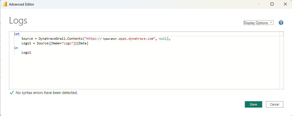 Screenshot of the connector in Power Query M code.