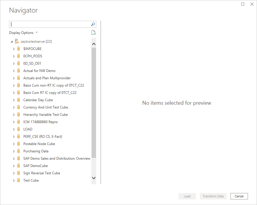 Screenshot of the navigator displaying the catalog folders.
