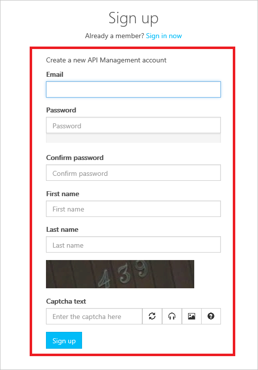 APIM sign-up control sign-up control