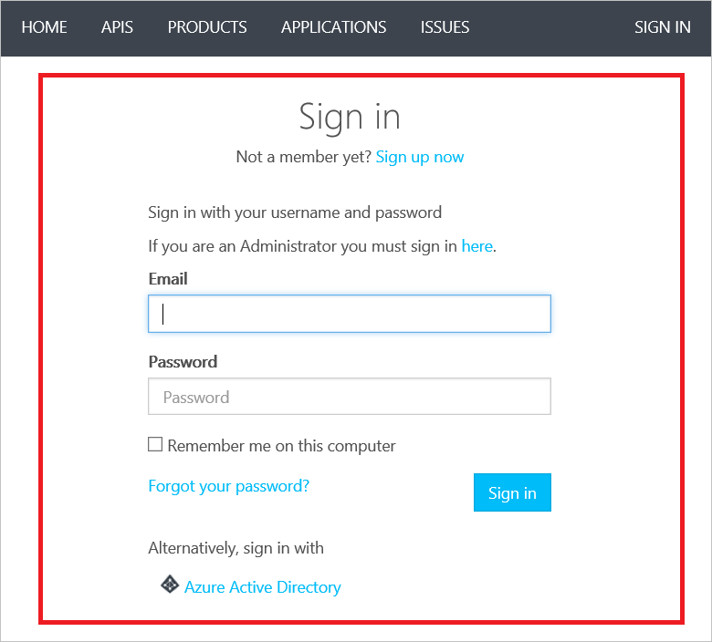 APIM Sign In Page Developer Portal Templates Sign In Page
