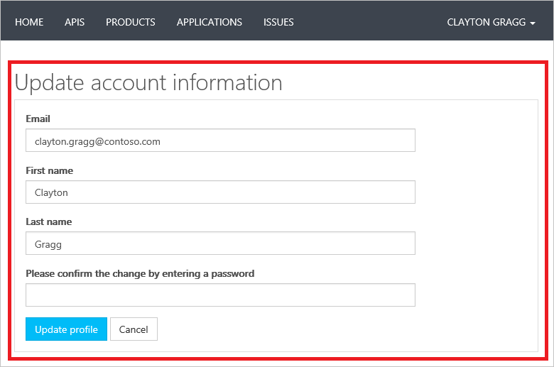 APIM User Account Info Page Developer Portal Templates User Account Info Page Developer Portal Templates