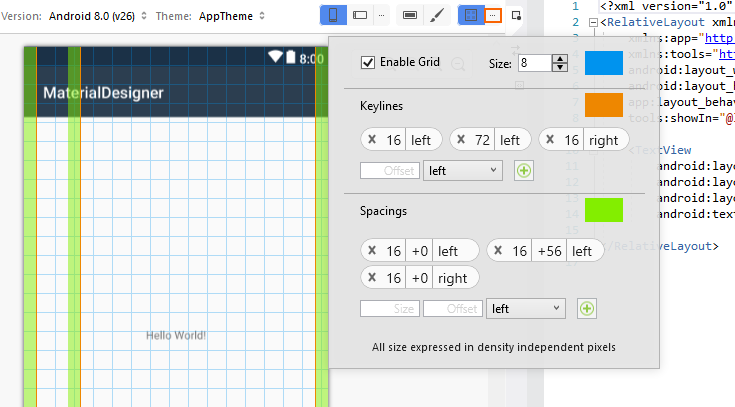 Grid, keyline, and spacing configuration