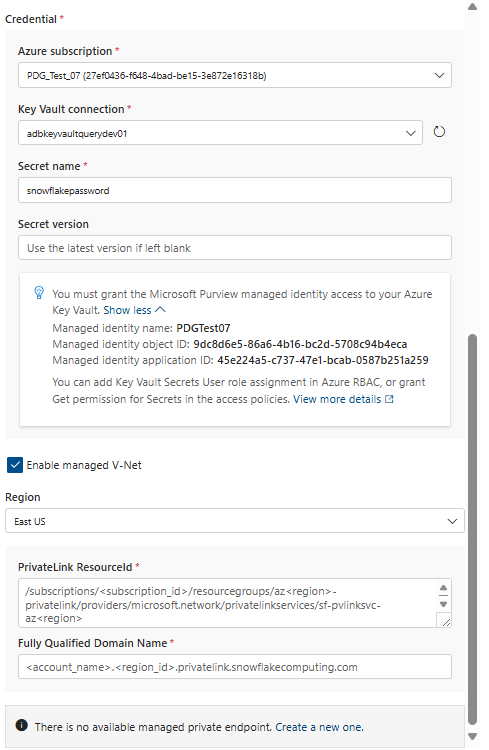 Screenshot that shows how to configure a Snowflake connection token.