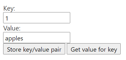 Screenshot of both key and value input fields, and both store and get buttons.