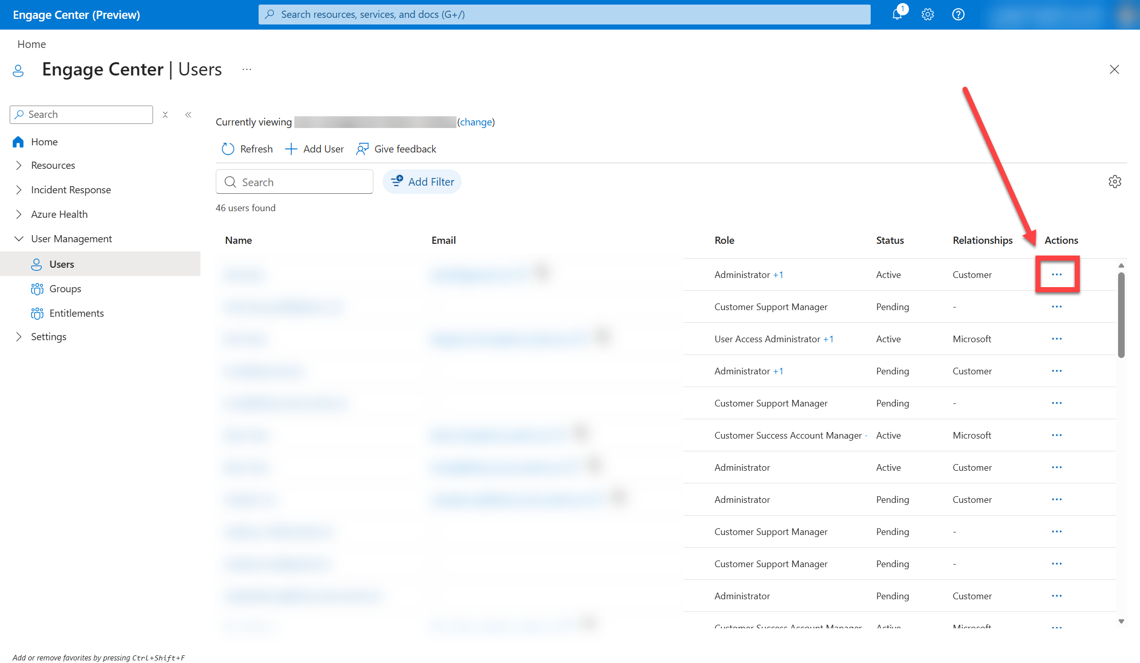 The three dot menu button in the Users list.