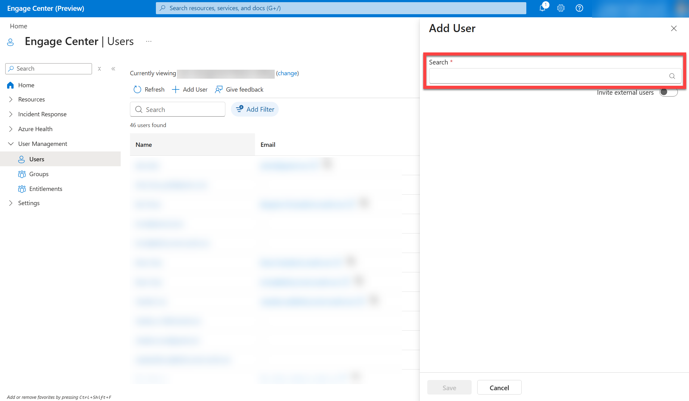 The Add user pane in User Management.