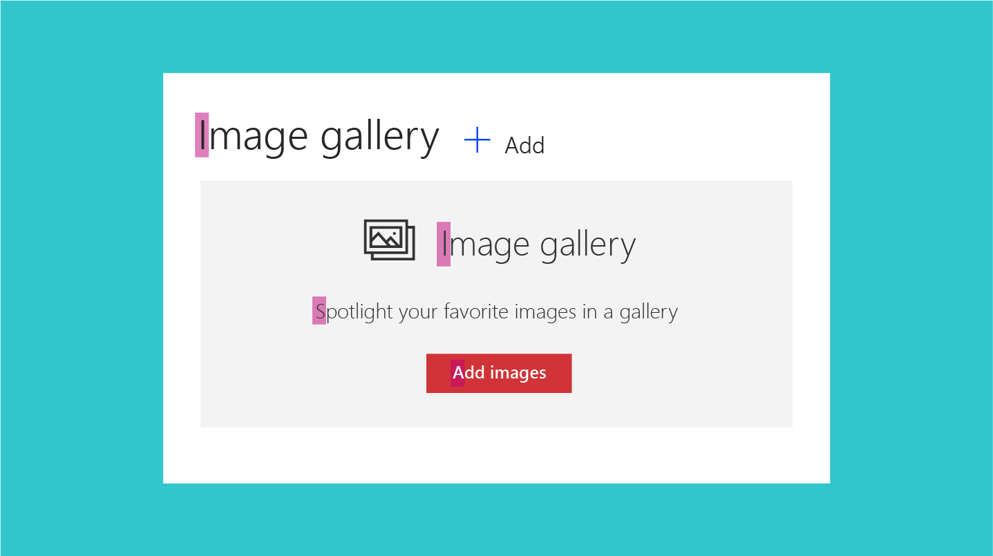 Screenshot of an image gallery add web part with sentence-style capitalization highlighted