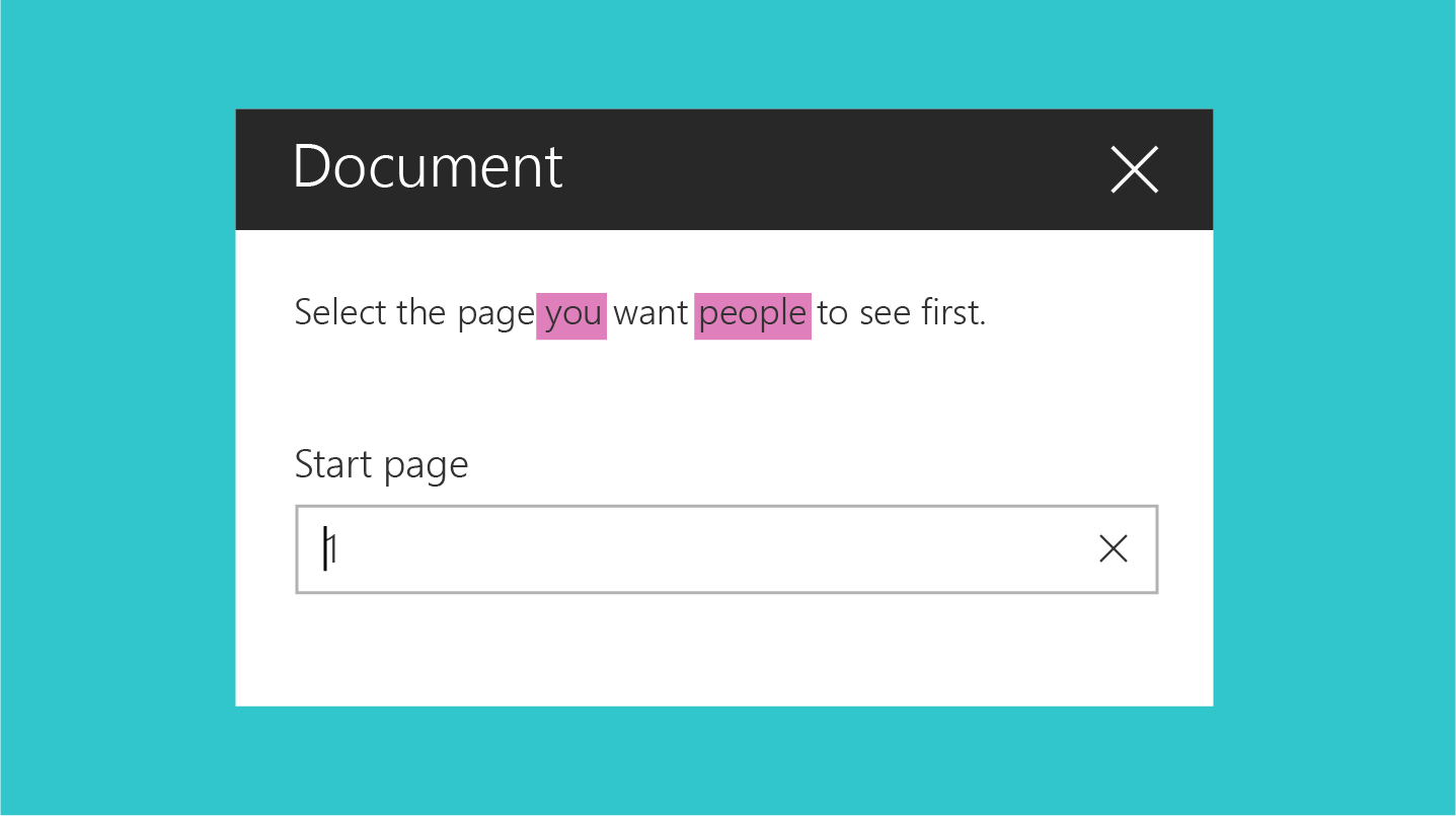 An image showing the correct use of the second person you and the incorrect use of the third person users in the UI