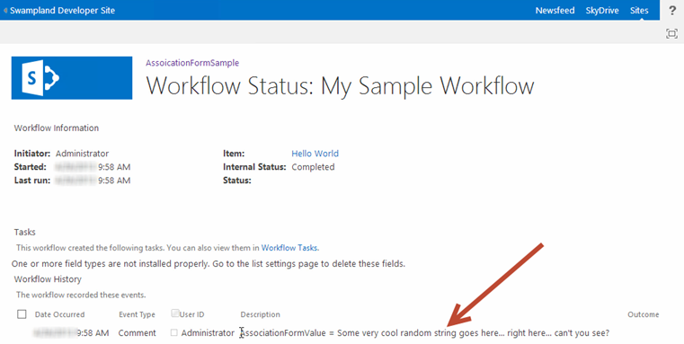 Figure 6. Association form: Status pane