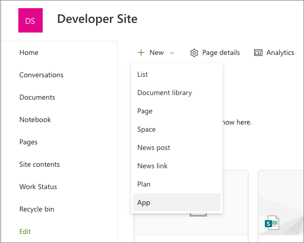 Screenshot selecting to create a new app.